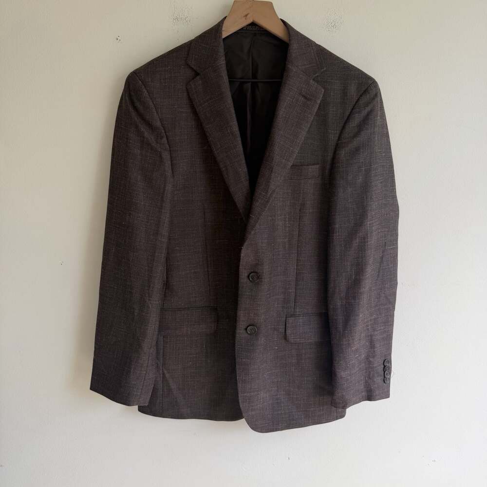 Jos A Bank Reserve 38R VBC Wool Silk Linen Italian Brown Windowpane Blazer